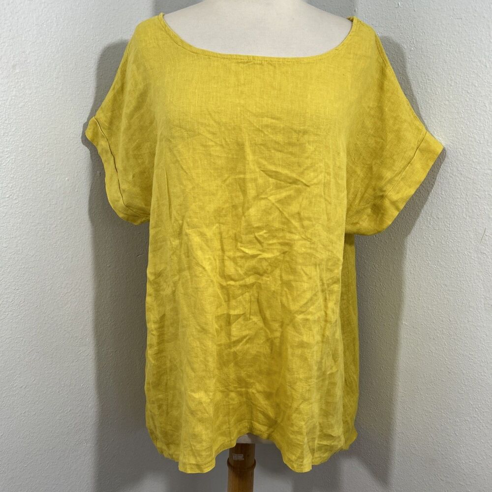 Terzo Millennio Blouse Womens Medium Mustrad Hi Lo Back Button Langenlook Summer